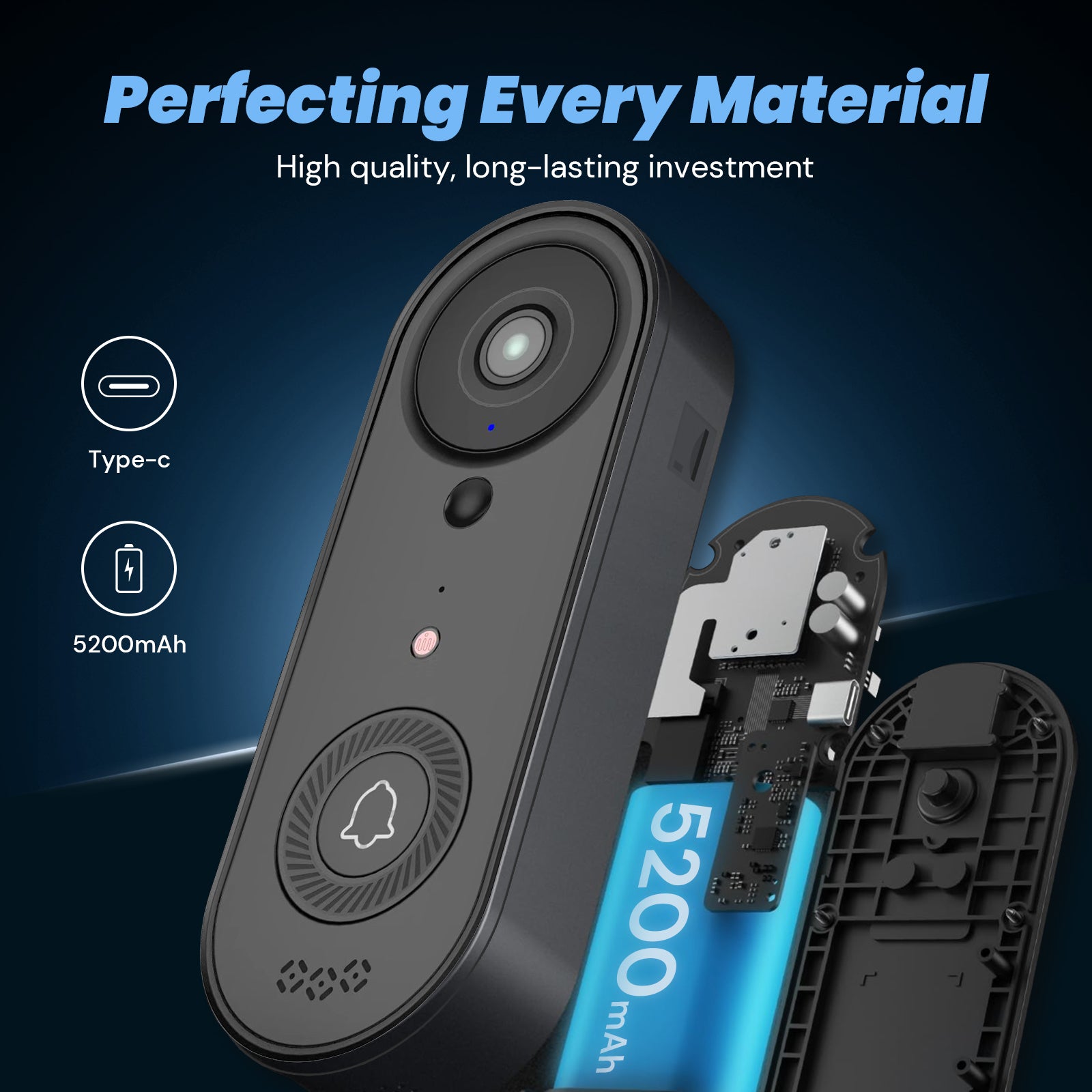 Wireless Video Doorbell Camera, 2-Way Audio Included Ring Chime, AI Human Detection, Live View, 2.4G Wi-Fi, Night Vision, Cloud Storage, Indoor/Outdoor Surveillance Cam