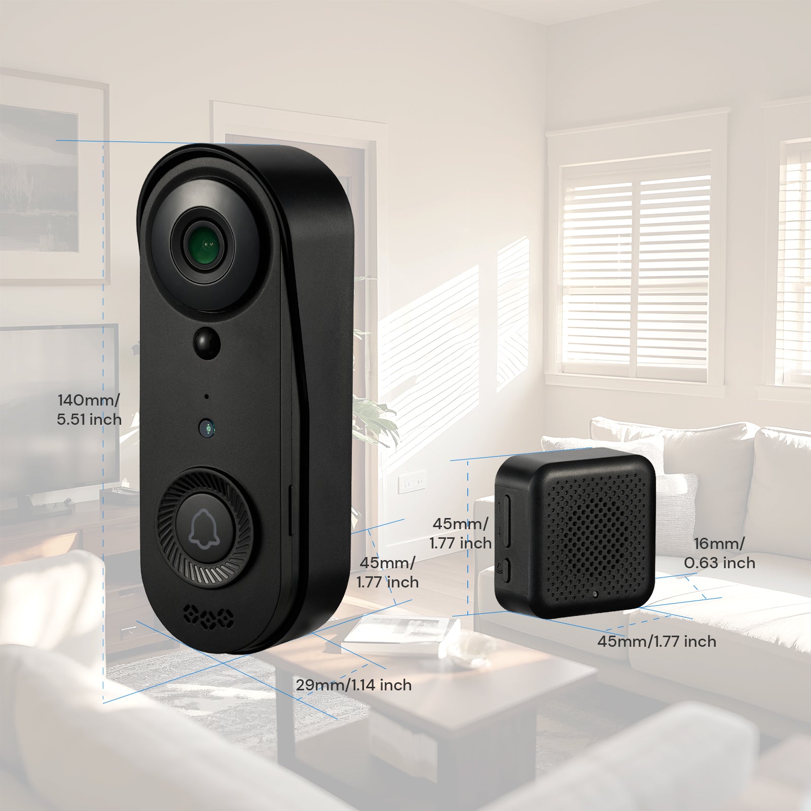 Wireless Video Doorbell Camera, 2-Way Audio Included Ring Chime, AI Human Detection, Live View, 2.4G Wi-Fi, Night Vision, Cloud Storage, Indoor/Outdoor Surveillance Cam